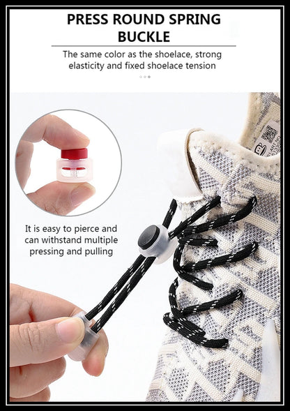 1 Pair Lazy Laces Elastic For Sneakers Snap Lock Shoelaces Without Ties Suitable For Children And Adults Round Shoelace Artifact