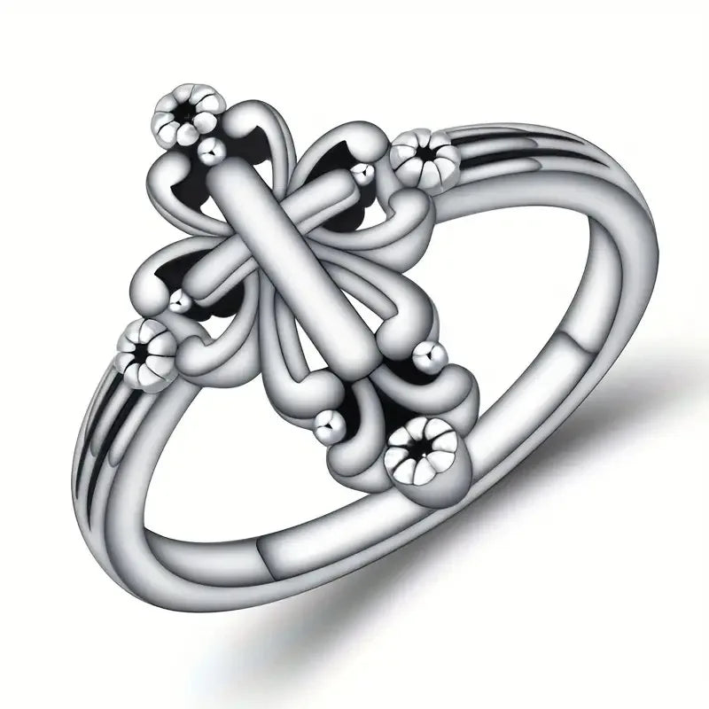 Silver Cross Ring Bezel Setting Unisex Christian Religious Ceremony Fine Jewelry T0653