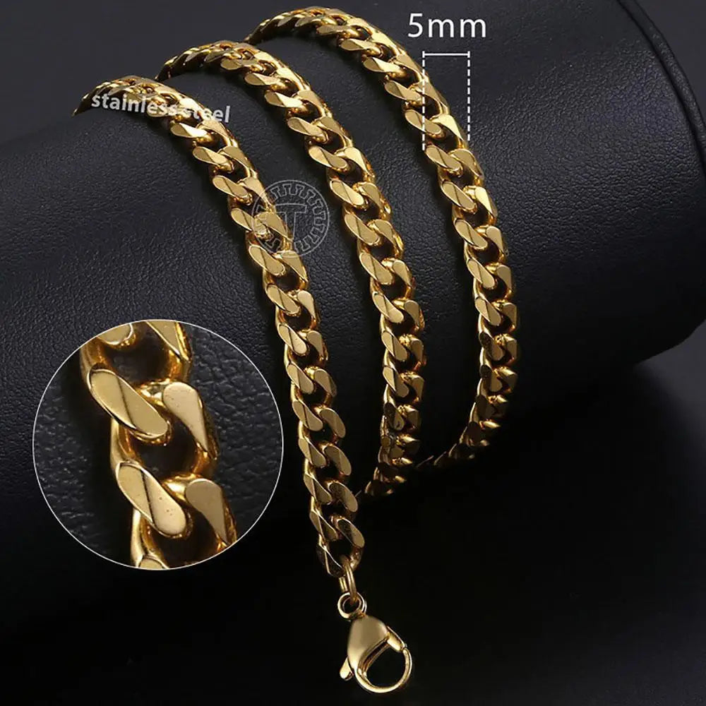 Hiphop Stainless Steel Necklace Curb Cuban Link Chain for Men Women Gold Color Solid Metal Punk Jewelry Gift