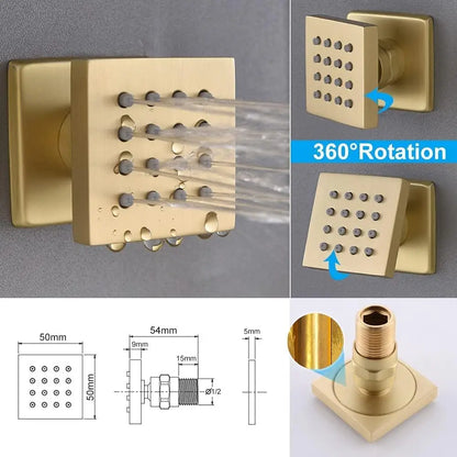 Brushed Gold Shower Body Sprays System 12 Inch LED Wall Mounted Rain Shower Head System Digital Display Thermostatic Shower Set