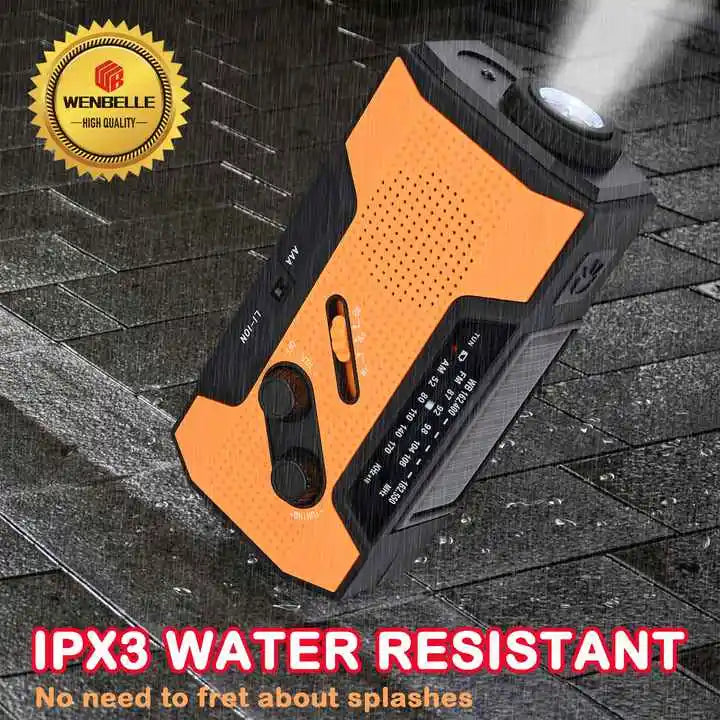 CE Certified 2000mAh Solar NOAA Radio LED Multi-Power Source for Wildfire Safety Flashlight Clock Internet Radio FM Radio