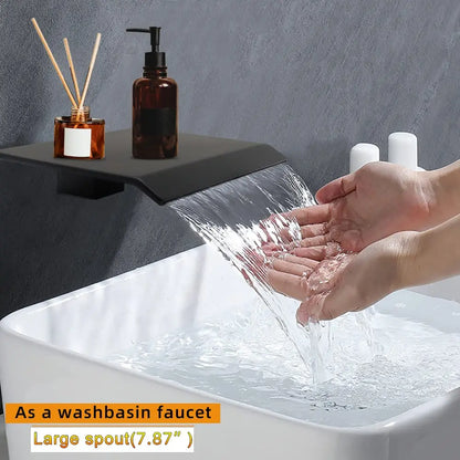 In Wall Concealed Basin Faucet Matte  Black  Waterfall Split Faucet All Copper Main Body Faucet