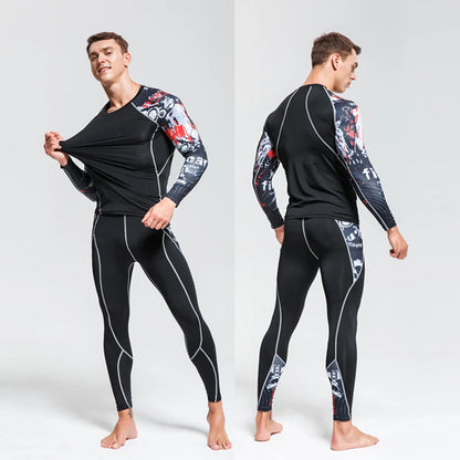 Men's Thermal Underwear Set MMA Tactics Leggings Solid Color Costume Compress Fitness Long Johns Men Winter Brands  Men