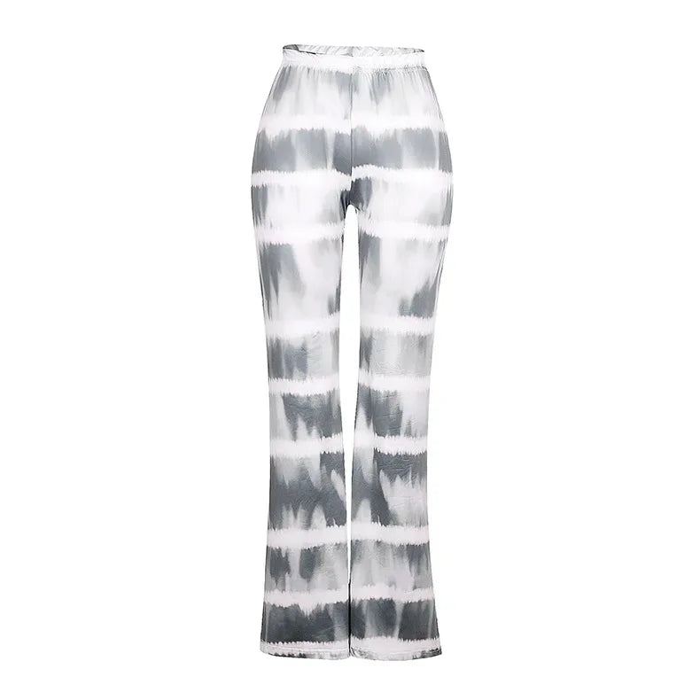 2023 Brown Leopard Y2K Joggers Women High Waist Flare Pants Double Layer Mesh Girl Aesthetic Tie Dye Trousers Female Sweatpants