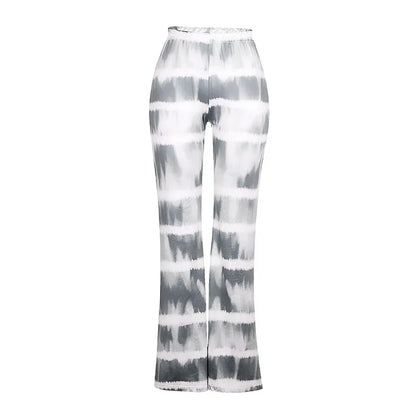 2023 Brown Leopard Y2K Joggers Women High Waist Flare Pants Double Layer Mesh Girl Aesthetic Tie Dye Trousers Female Sweatpants