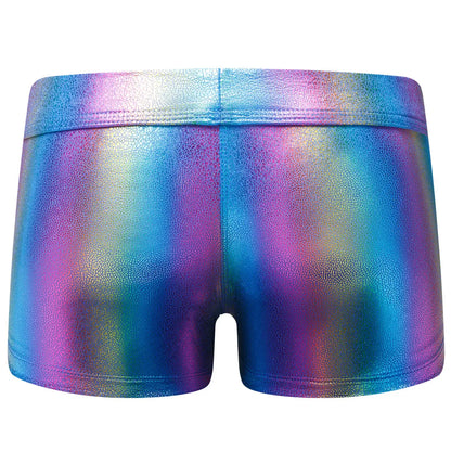 Patent Imitation Leather Shiny Fashion Low-rise Floral Knitted Boxer Briefs Waist Garment Dyed Casual Club Party Men's