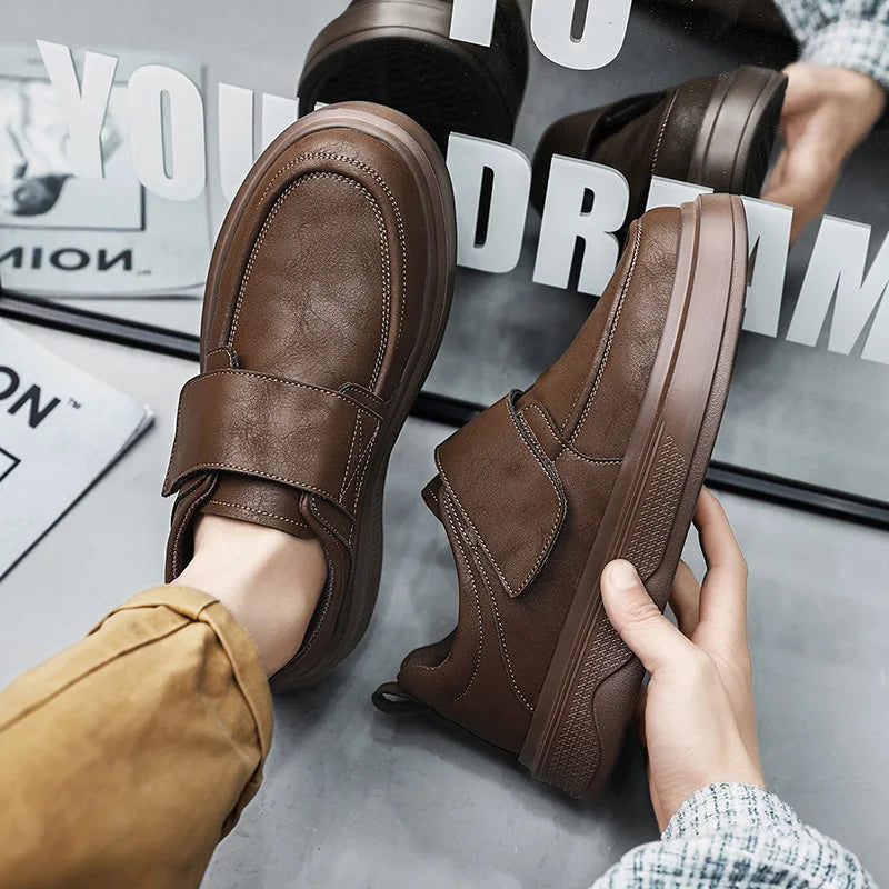 Retro Leather Boat Shoes Solid Round Toe Rubber Outsole EVA Midsole Cushioned All Seasons Men's Casual Work