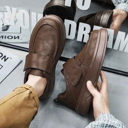 Retro Leather Boat Shoes Solid Round Toe Rubber Outsole EVA Midsole Cushioned All Seasons Men's Casual Work