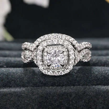 Q103 Women's White Gold Diamond Engagement Ring Round Brilliant Cut Natural G Color Halo Design