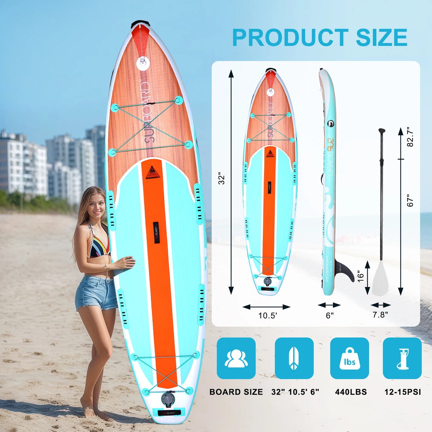 CE Certified Inflatable Stand up Paddle Board with Heavy Duty EVA Deck Pad for Ocean Waters and Lake Recreation Activities