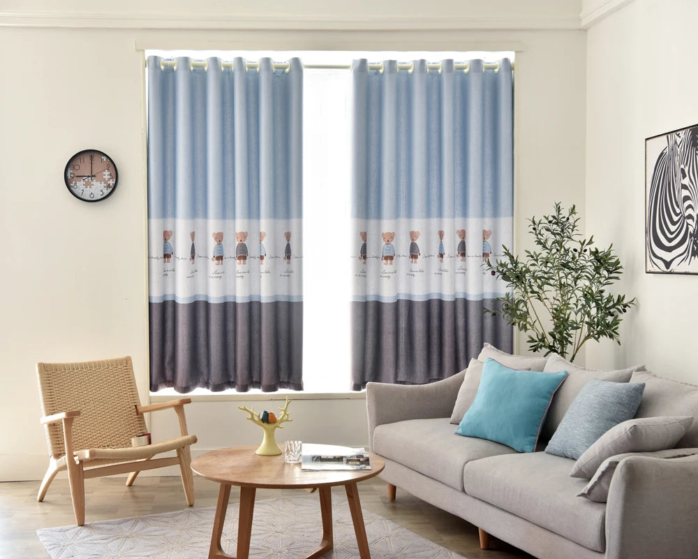 Ahoyikaa Cartoon Little Bear Blackout Curtain For Kids Room Children Curtains For Baby Boys Child Bedroom Living Room Window