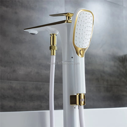 HIDEEP Contemporary Polished Bathroom Floor Stand Faucets Chrome/Black/White Ceramic Single Handle Hot Cold Water Bathtub Shower