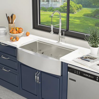 US Warehouse 16 Gauge Stainless Steel Single Bowl with Cutting Board 33*21 Inches Apron Front Workstation Kitchen Sink