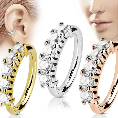 E953 Rose Gold Alloy Nose Ring with Cubic Zirconia Prong Setting Lips Shape Women Classic Daily Wear Gift Body Piercing Jewelry
