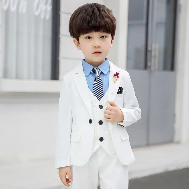 Spring Autumn Formal Boys Suit Set Children Party Host Wedding Costume Little Kids Blazer Vest Pants Clothing Sets