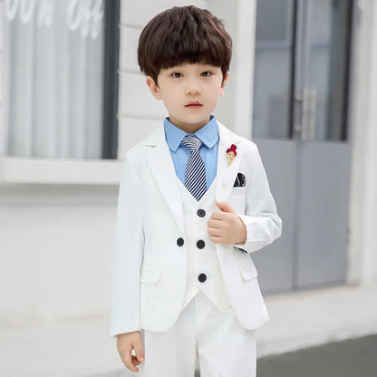 Spring Autumn Formal Boys Suit Set Children Party Host Wedding Costume Little Kids Blazer Vest Pants Clothing Sets