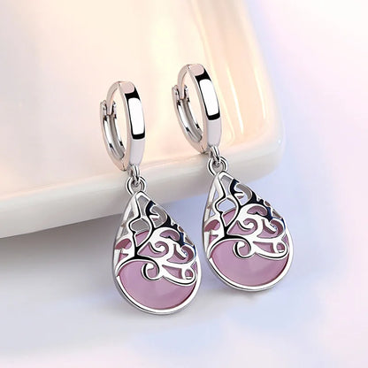 White Tibetan Silver Drop Earrings Water Drop Shape Vintage Style Women Party Jewelry Alloy Silver Plated Fashion