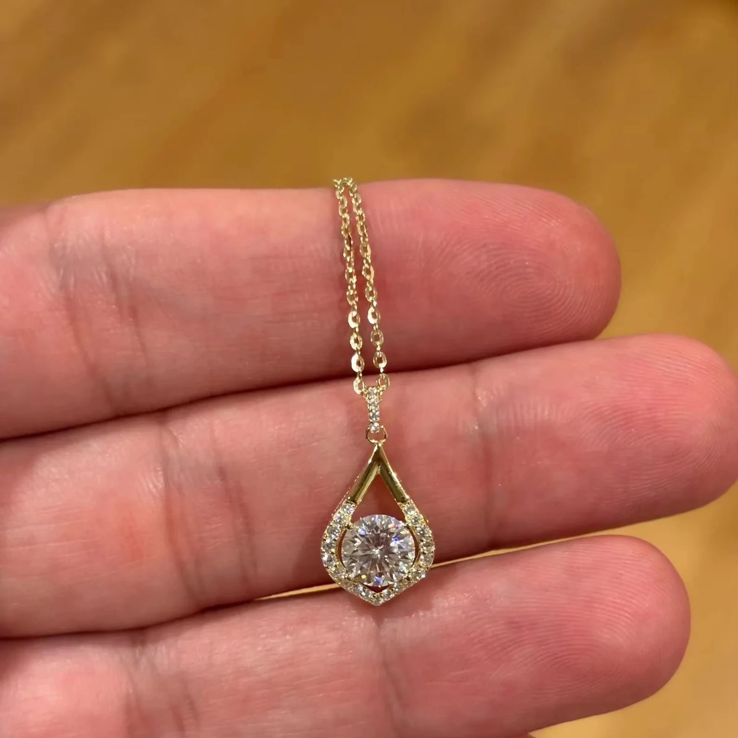 Teardrop Moissanite Halo Christian Party Necklace Silver Plated Sterling Silver Yellow Gold Spring Ring Closure Charms