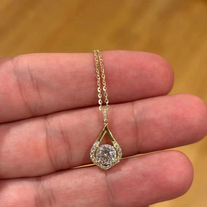 Teardrop Moissanite Halo Christian Party Necklace Silver Plated Sterling Silver Yellow Gold Spring Ring Closure Charms