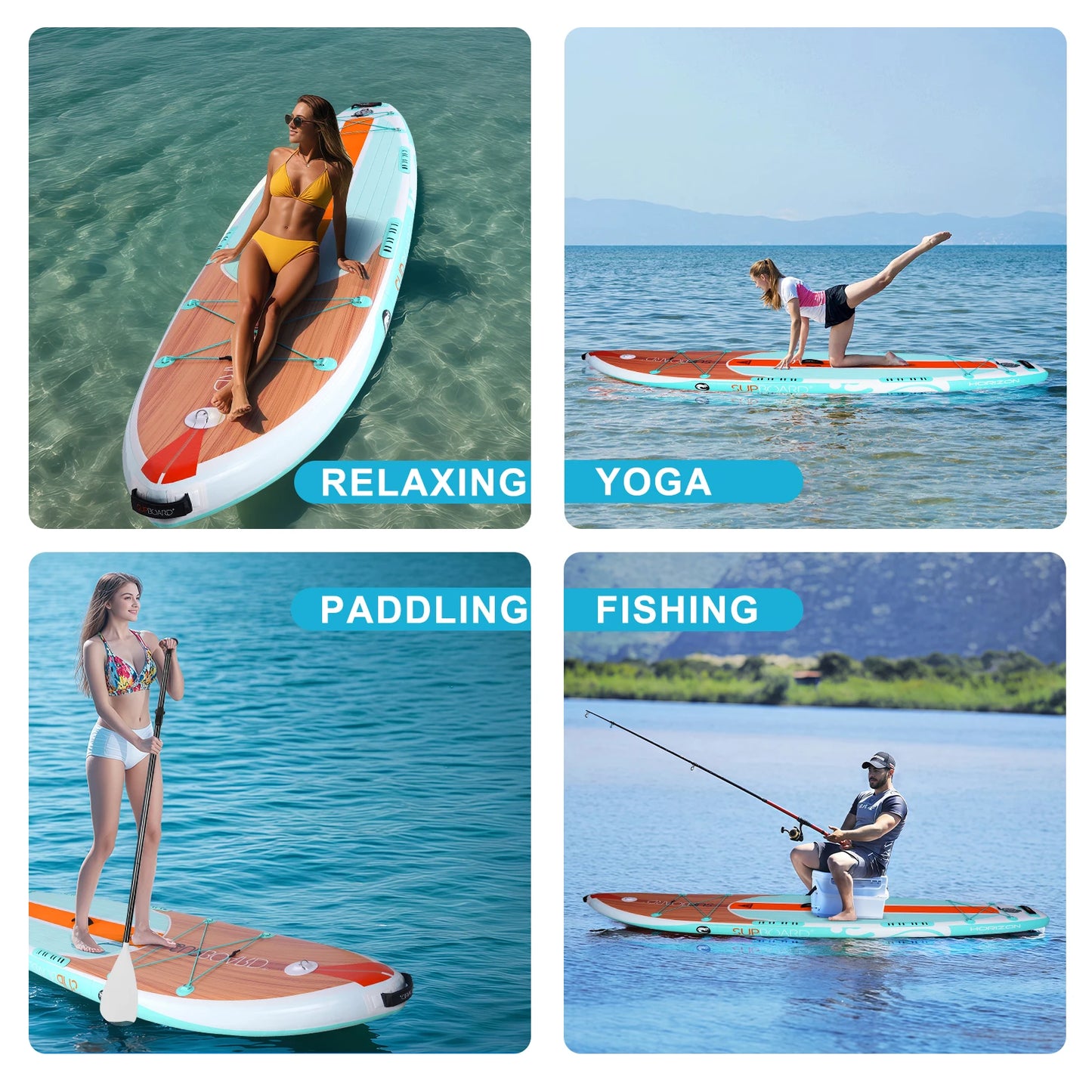 CE Certified Inflatable Stand up Paddle Board with Heavy Duty EVA Deck Pad for Ocean Waters and Lake Recreation Activities