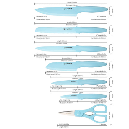 Full Blue 13 Piece Multifunctional Chef Knives Carbon Steel Kitchen Knife Set with Scissors