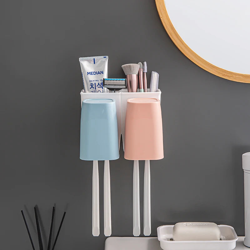 Toothbrush Storage Rack, Bathroom, No Punching Four Mouthed Wash Cup, No Punching Set