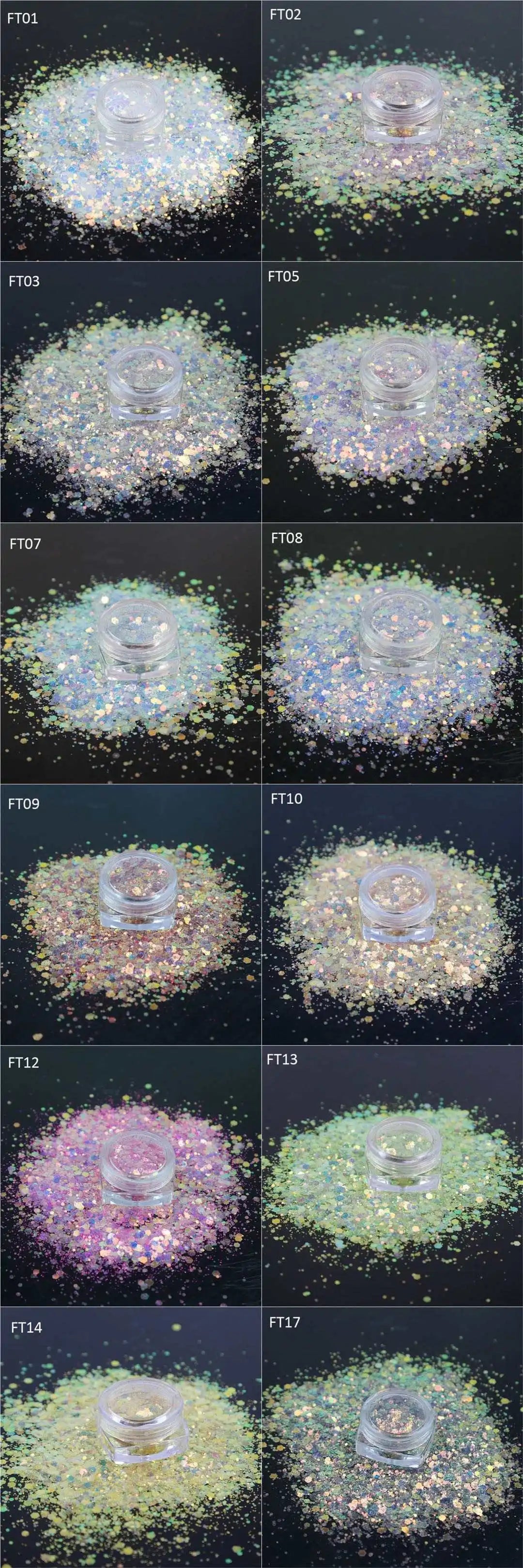 Prime Quality Wholesale PET Glitter Shapes Holographic or Iridescent Chunky Mixes Hexagon Glitter