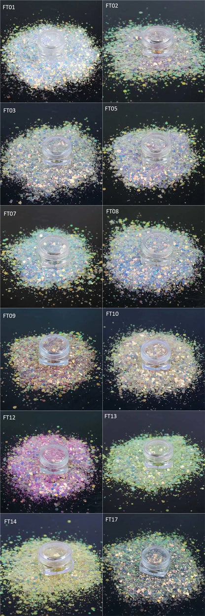 Prime Quality Wholesale PET Glitter Shapes Holographic or Iridescent Chunky Mixes Hexagon Glitter