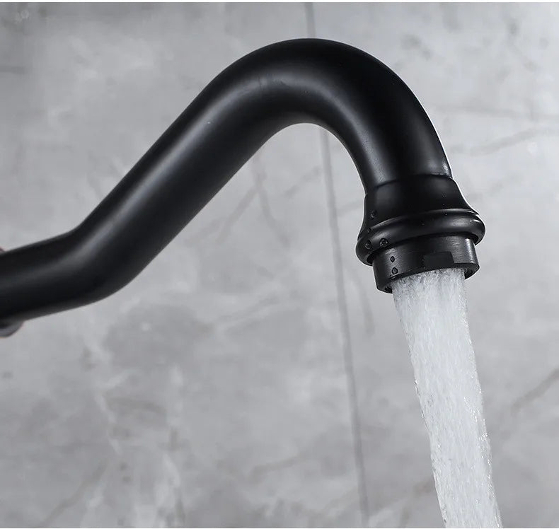 Black Bathroom Sink Faucet Brass Hot Cold Basin Tap
