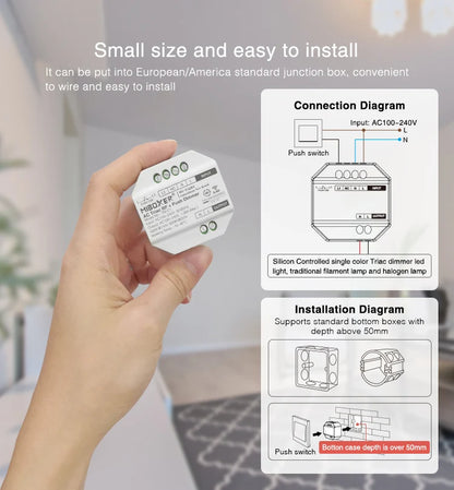 Miboxer TRI-C1 AC Triac Dimmer Single Color Controller 110-220V Push Dim Wall WiFi PWM RF Voice Control For Filament Lamp