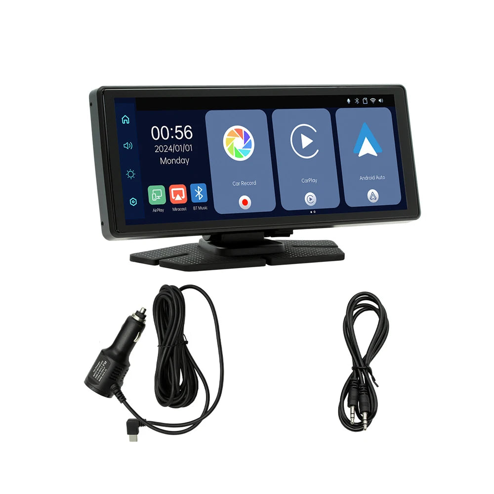 10.26 Inch Touch Carplay Screen 1080p Dash Cam DVR Car Screen Wireless Carplay Android Auto FM Phone Mirror Link Music Player