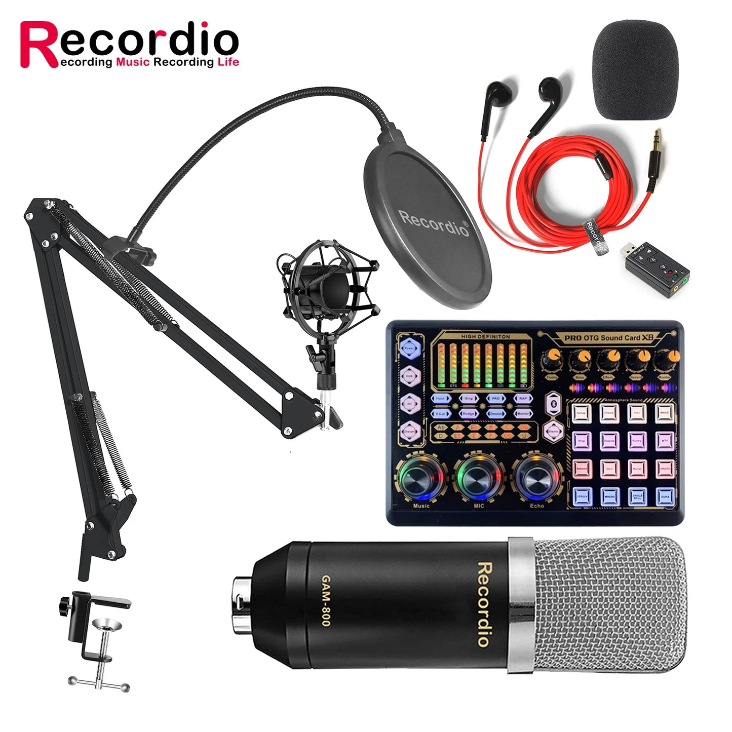 GAM-800R Professional Condenser Microphone R8 Sound Card Set for Webcast Live Recording