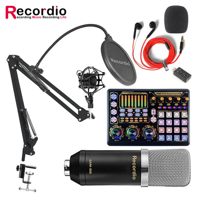 GAM-800R Professional Condenser Microphone R8 Sound Card Set for Webcast Live Recording