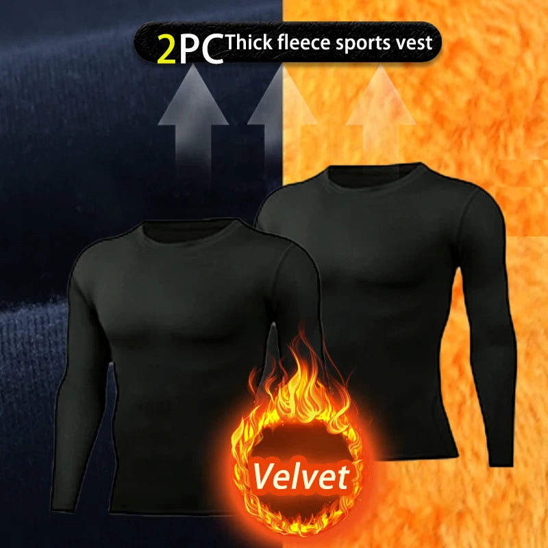 USA Warehouse 2 Pack Men's Thermal Underwear Shirts Compression Fleece Lined Long Sleeve Athletic Base Layer Cold Weather