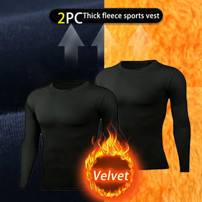 USA Warehouse 2 Pack Men's Thermal Underwear Shirts Compression Fleece Lined Long Sleeve Athletic Base Layer Cold Weather