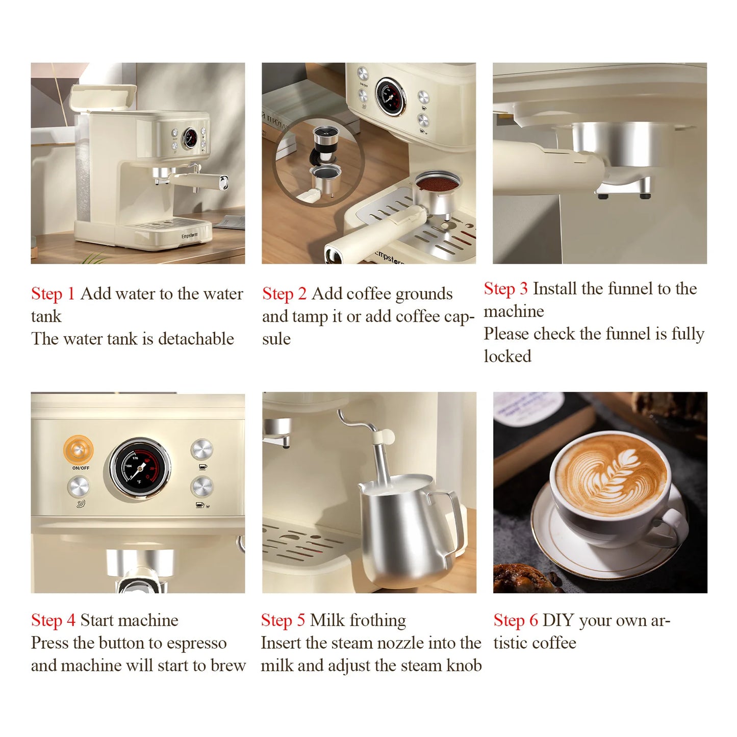 Commercial Semi-Automatic Electric Espresso Coffee Machine Brew System White Color 120V/220V Household Use Complete Accessories