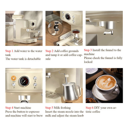 Commercial Semi-Automatic Electric Espresso Coffee Machine Brew System White Color 120V/220V Household Use Complete Accessories