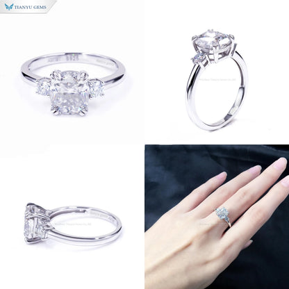 Tianyu Gems Fine Jewelry Cushion Cut Pure S925 Sterling 18k Gold Plated Moissanite Engagement Wedding Silver Rings for Women