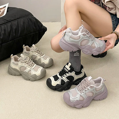 2024 Tall and Thick Soled Women's  Spring and Autumn New Mesh Breathable Explosive Sports and Leisure Shoes