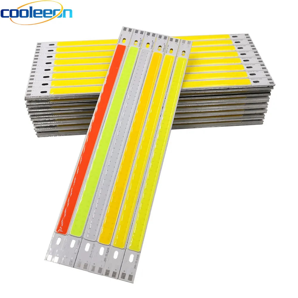 COOLEEON 200*10mm DC12V LED COB Light Strip 10cm 10W Lamp Blue Green Red Warm Cool White Color LED Bar Lights 100mm 12V COB Bulb