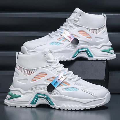 Men's Casual High-Top Sneakers PU  Mesh Breathable Upper with Large Dad Rubber Sole Anti-Slip Slip-Resistant Features Flexible