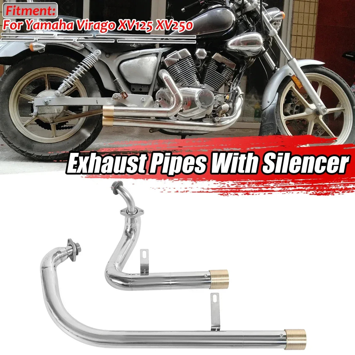 Motorcycle Long Exhaust Muffler Pipe Full System + Silencer for Yamaha Virago XV125 XV250 Moto Stainless Steel Exhaust Pipes