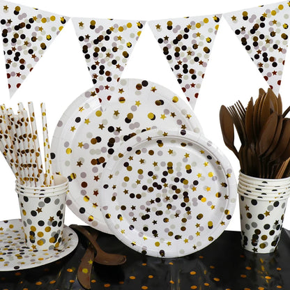 92Pcs/Set In-Stock Hot Stamping Series Kit Party Supplies Disposable Tableware Set for Birthday Festival Party Tableware Decor