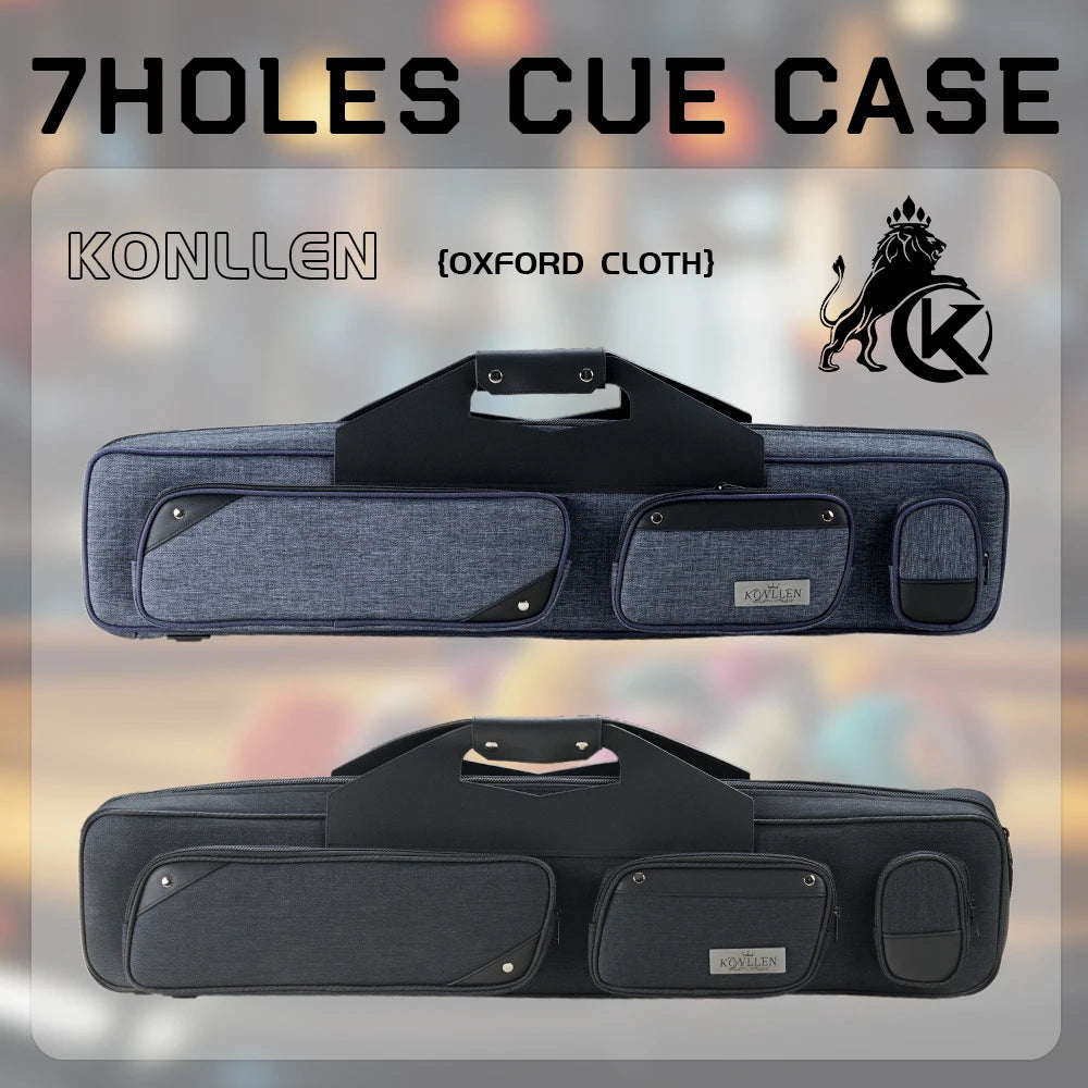 KONLLEN Billiard 7 Holes 3*4 Pool Cue Case Bag 3Butts 4Shafts Oxford Canvas Black/Blue 1/2 Rod Box 1.3kg