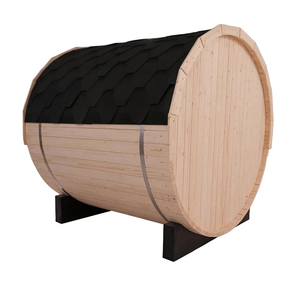Outdoor Round Barrel Sauna Room, Solid White Pine Wood, 4-person Sauna Room, Traditional Sauna Room with ETL Electric Stove.