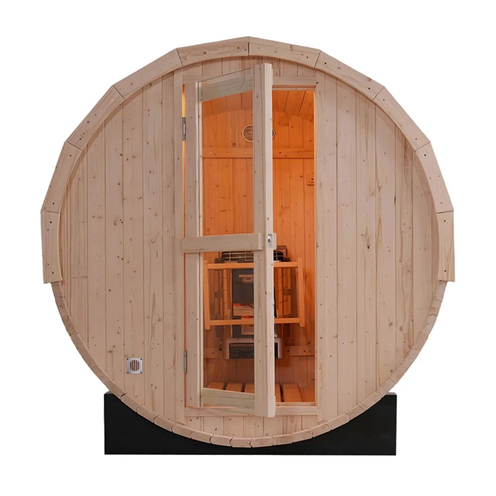 4-Person Outdoor Barrel Sauna Kit - Easy Assembly Backyard Spa in Premium White Pine