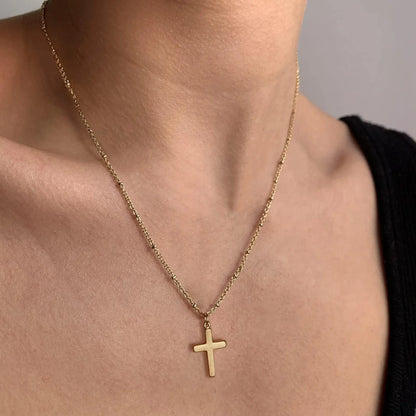 Refined Chic Hypoallergenic 18K Gold Plated Stainless Steel Cross Necklace with Adjustable Chain Daily Wear