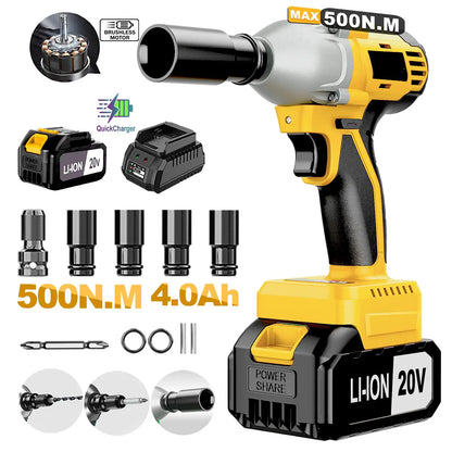 20V Brushless Cordless Impact Wrench Set 1 2 Inch Drive 430NM Max Torque Industrial Grade 3 in 1 Tool Kit Battery Powered