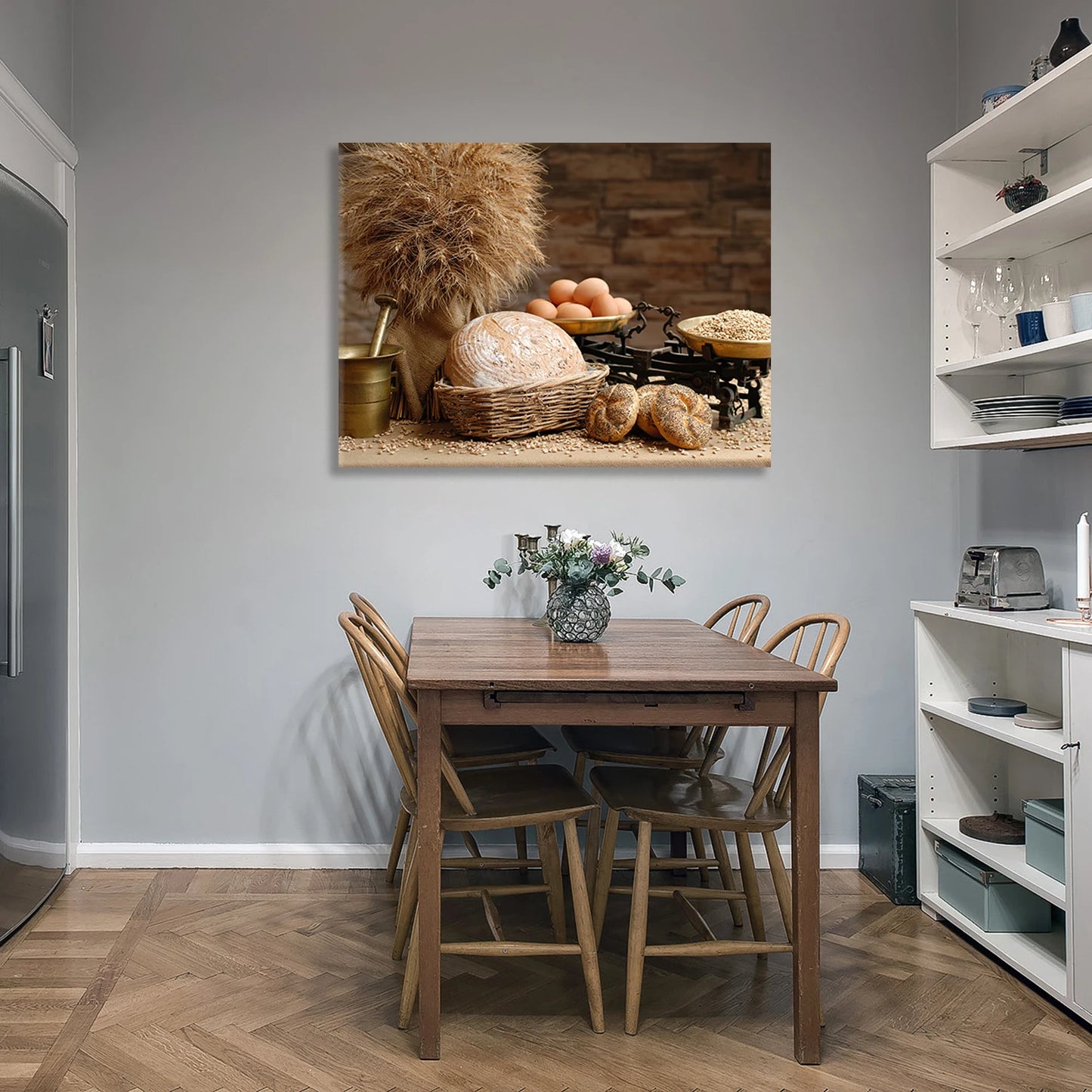 1pc Canvas Wall Art Bread Basket & Baked Goods Canvas Print Wall Art - Wheat, Flour & Assorted Breads, Ideal for Kitchen Decor