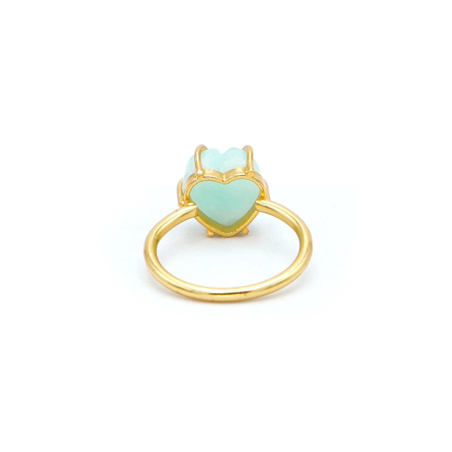 Handcrafted 18K Gold Plated Amazonite Heart Carving Ring Zircon | Trendy 925 Silver Bezel Setting Wedding Ring | Unisex Green